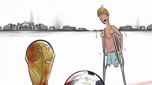 Кривавий чемпіонат: карикатурист вразив роботою, від якої холоне кров