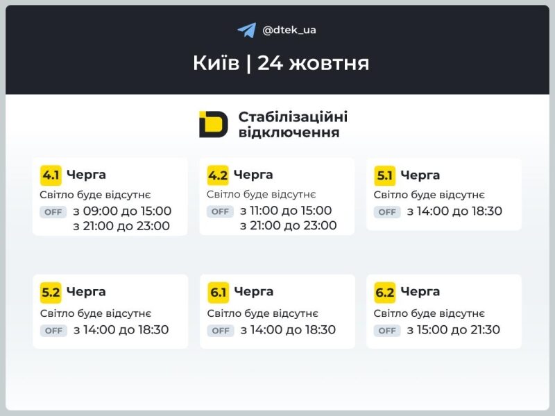 До&nbsp;10 годин без світла: енергетики оприлюднили графіки відключень на&nbsp;24 жовтня